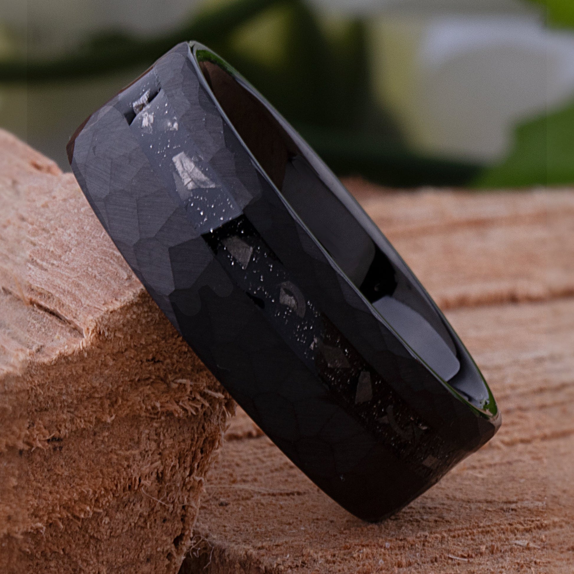 Meteorite Mens Faceted Black Tungsten Wedding Band 8mm, Engagement Anniversary Proposal Promise Ring, Premium Quality, Perfect Gift for Him