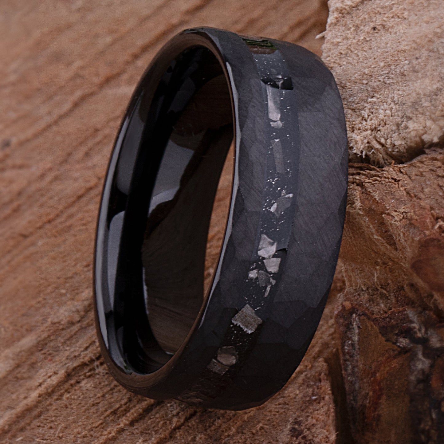 Meteorite Mens Faceted Black Tungsten Wedding Band 8mm, Engagement Anniversary Proposal Promise Ring, Premium Quality, Perfect Gift for Him