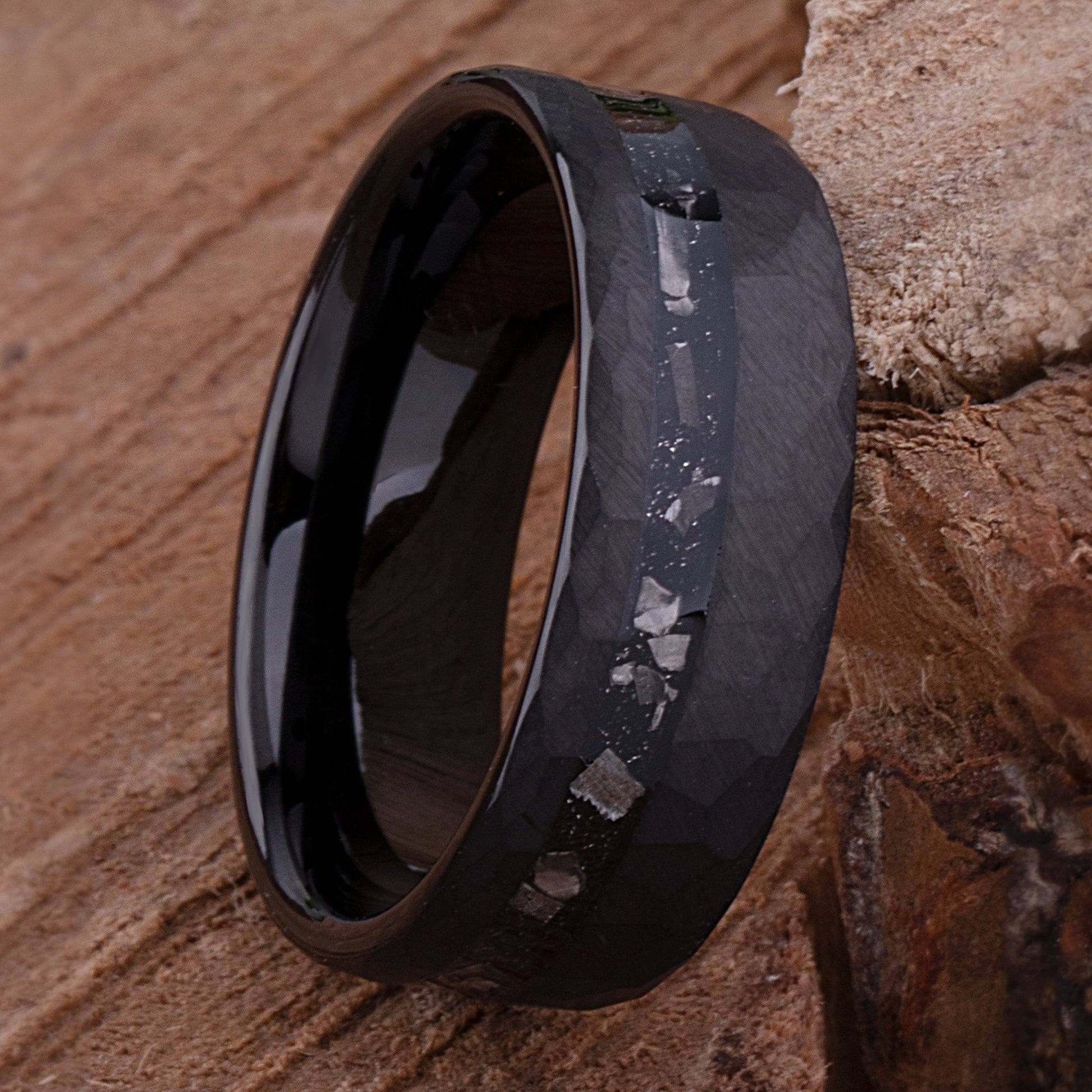 Meteorite Mens Faceted Black Tungsten Wedding Band 8mm, Engagement Anniversary Proposal Promise Ring, Premium Quality, Perfect Gift for Him