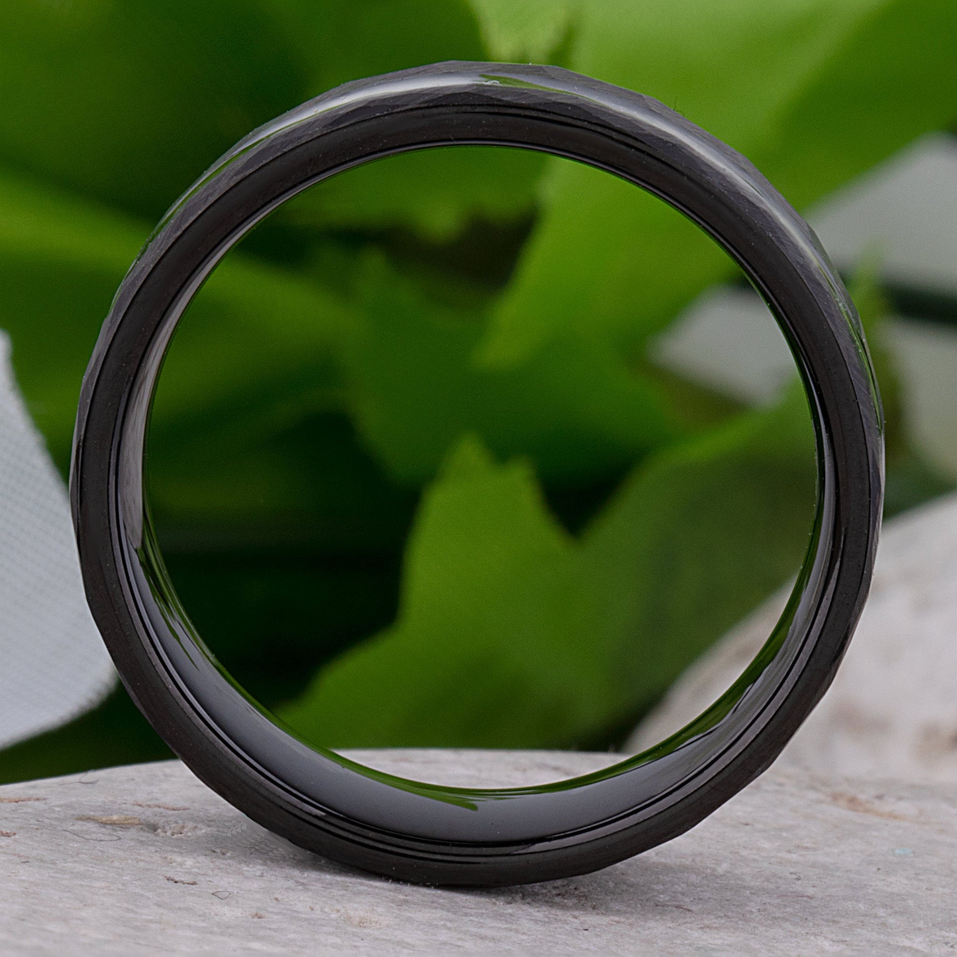 Meteorite Mens Faceted Black Tungsten Wedding Band 8mm, Engagement Anniversary Proposal Promise Ring, Premium Quality, Perfect Gift for Him