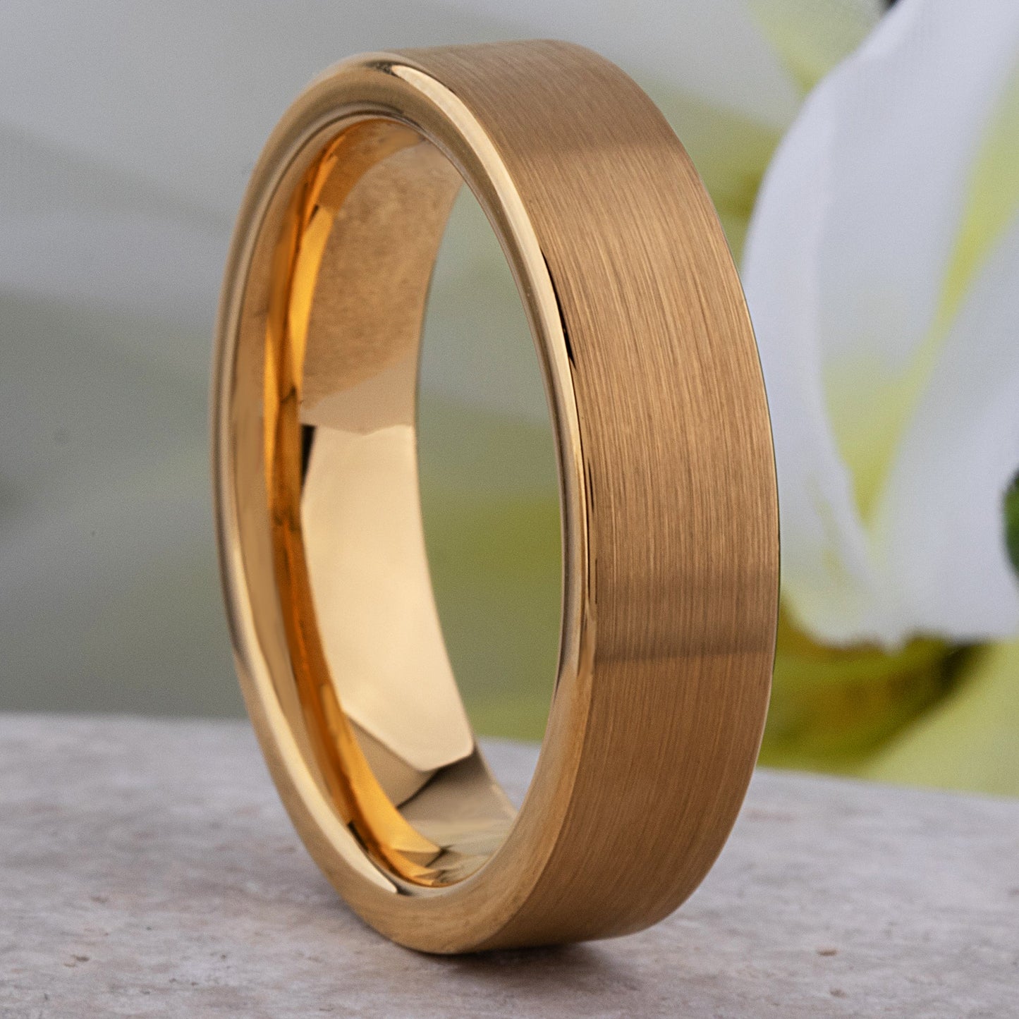 Yellow Gold Tungsten Ring with Brushed Surface - 6mm Width