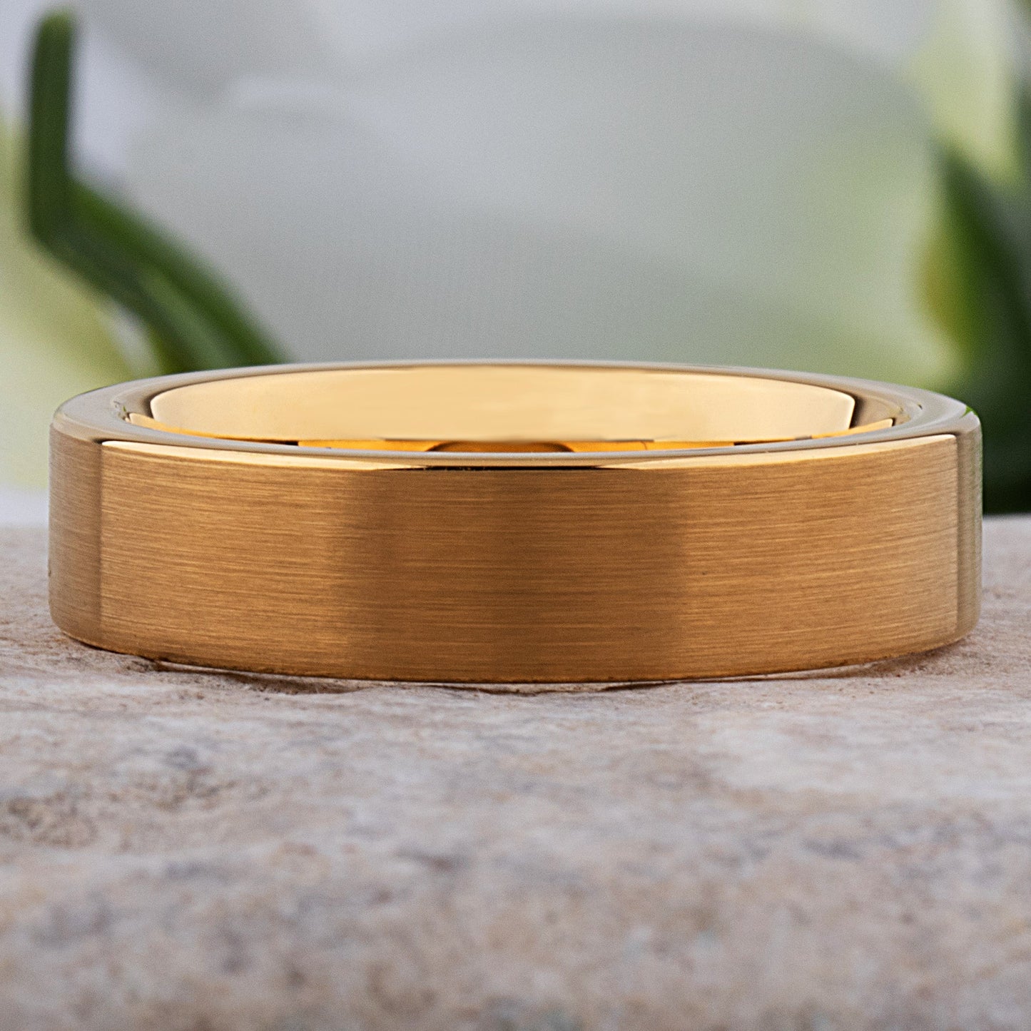 Yellow Gold Tungsten Ring with Brushed Surface - 6mm Width