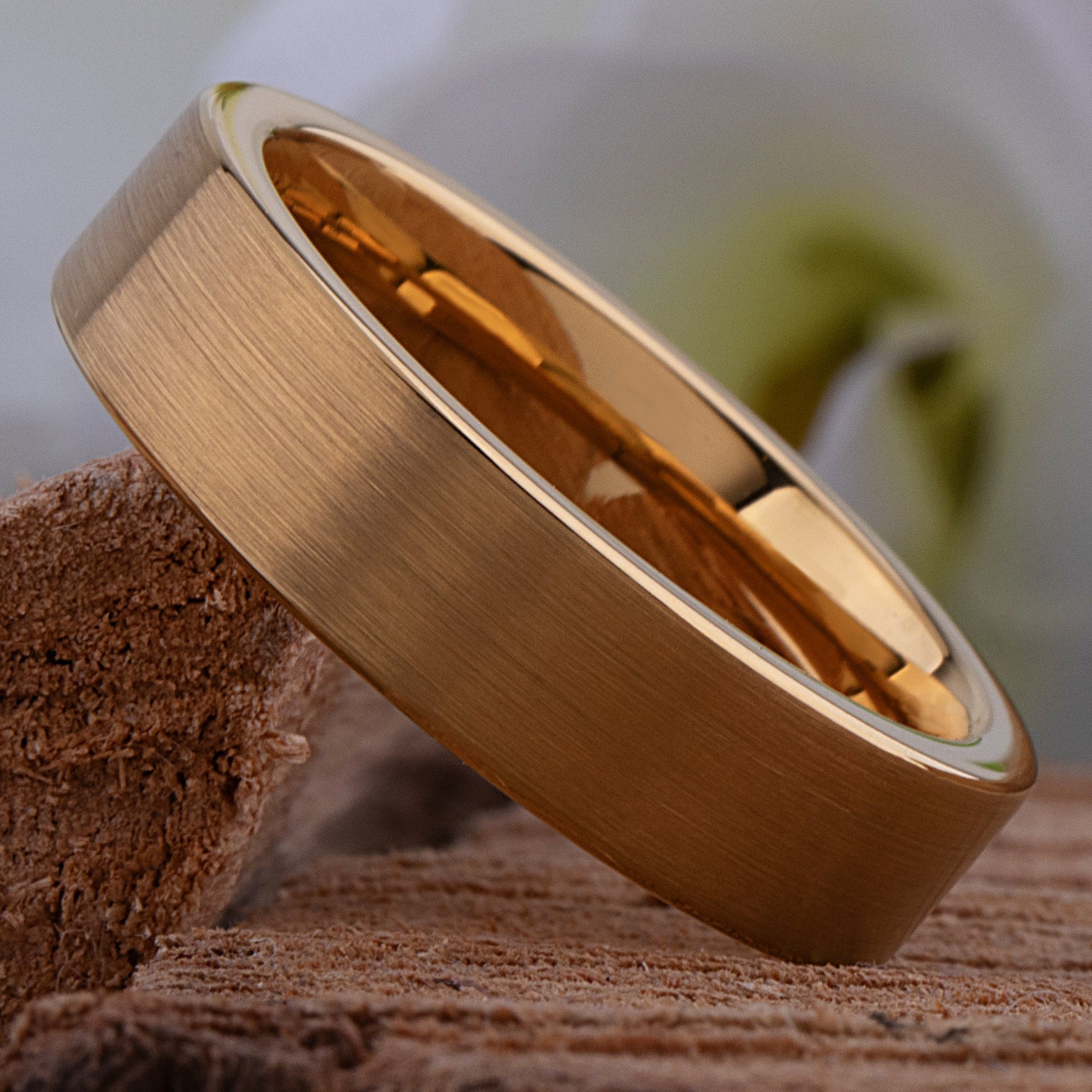 Yellow Gold Tungsten Ring with Brushed Surface - 6mm Width