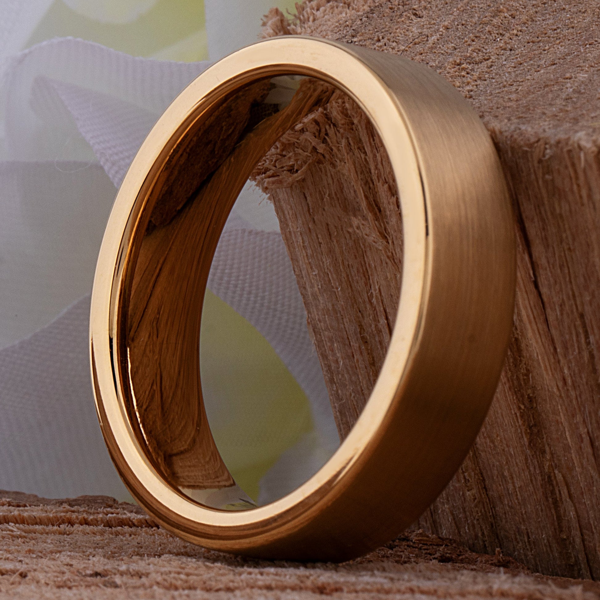 Yellow Gold Tungsten Ring with Brushed Surface - 6mm Width