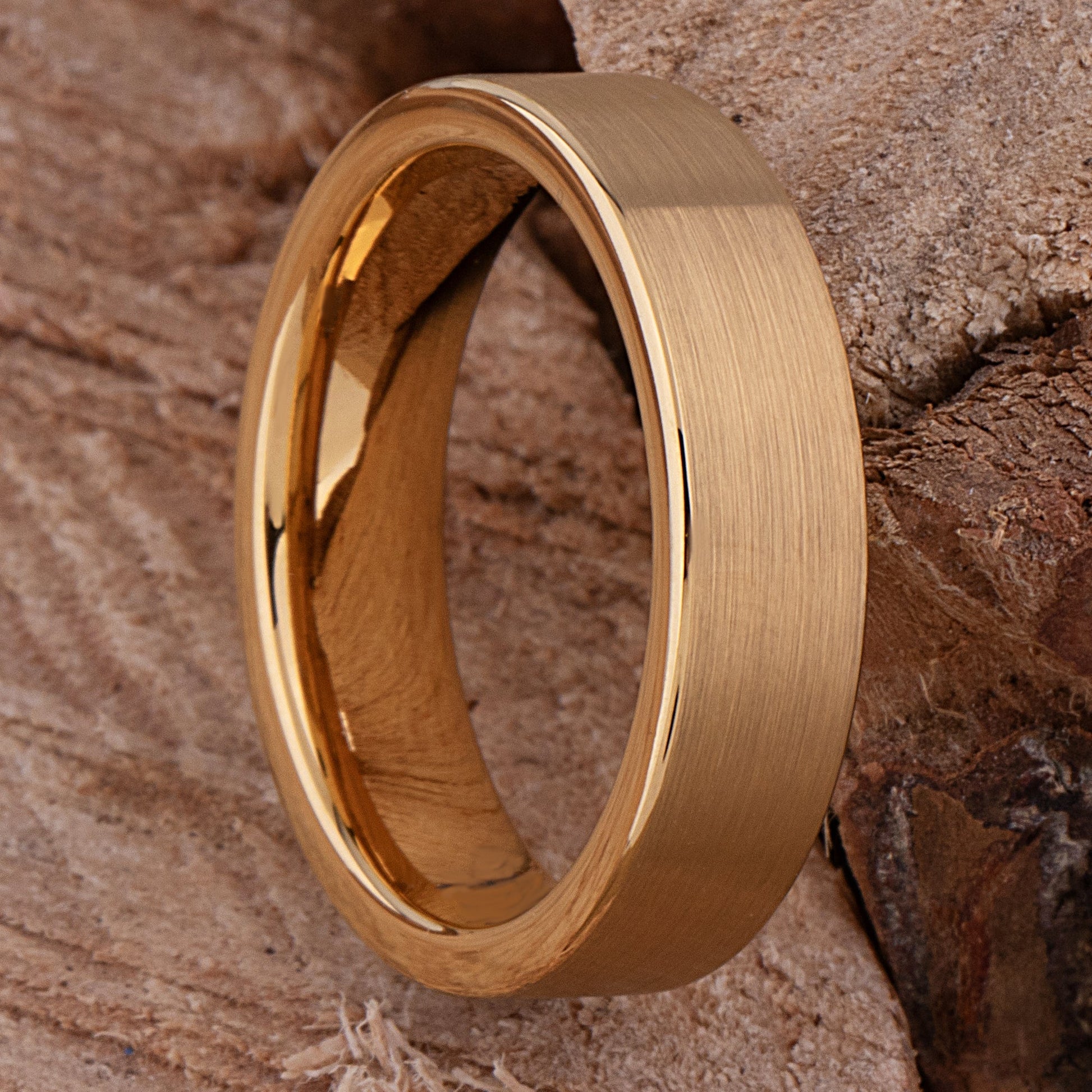 Yellow Gold Tungsten Ring with Brushed Surface - 6mm Width