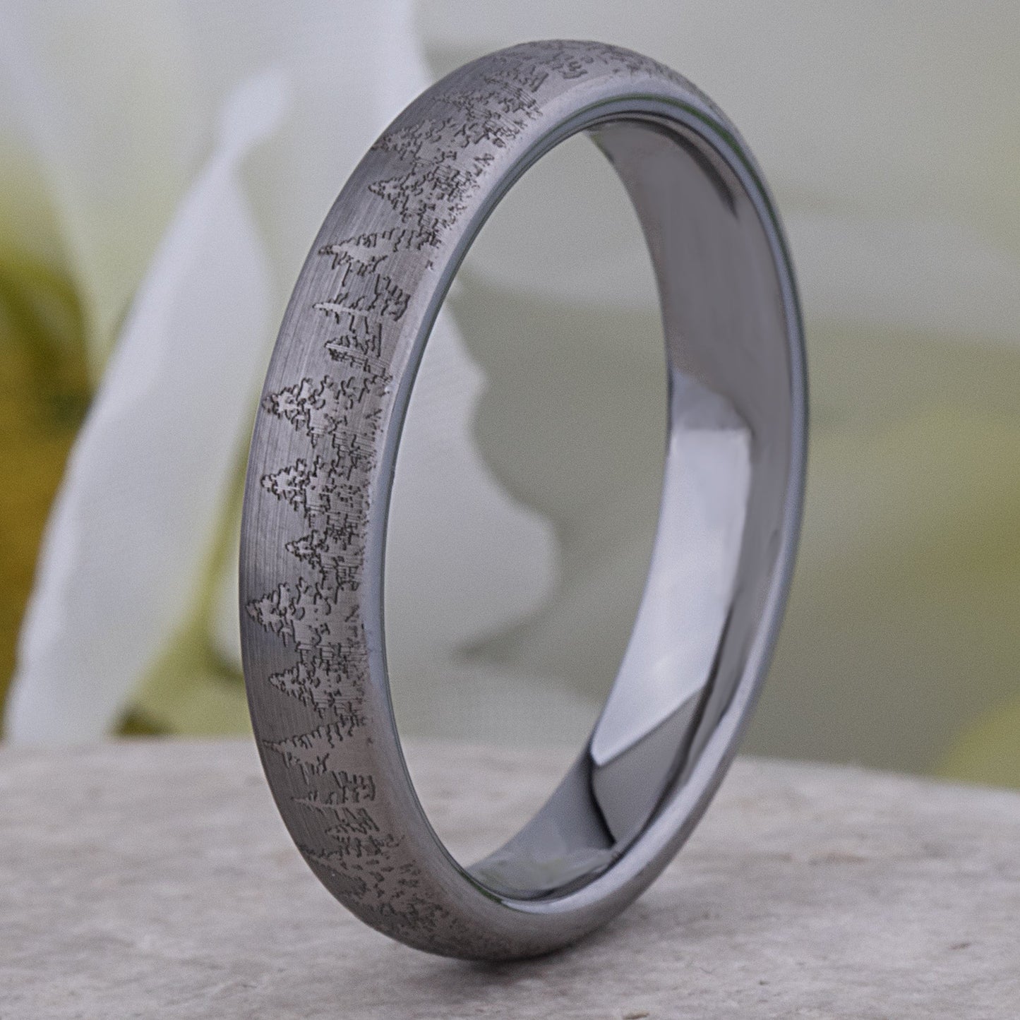 Pine Tree Forest Tungsten Ring - 4mm Width