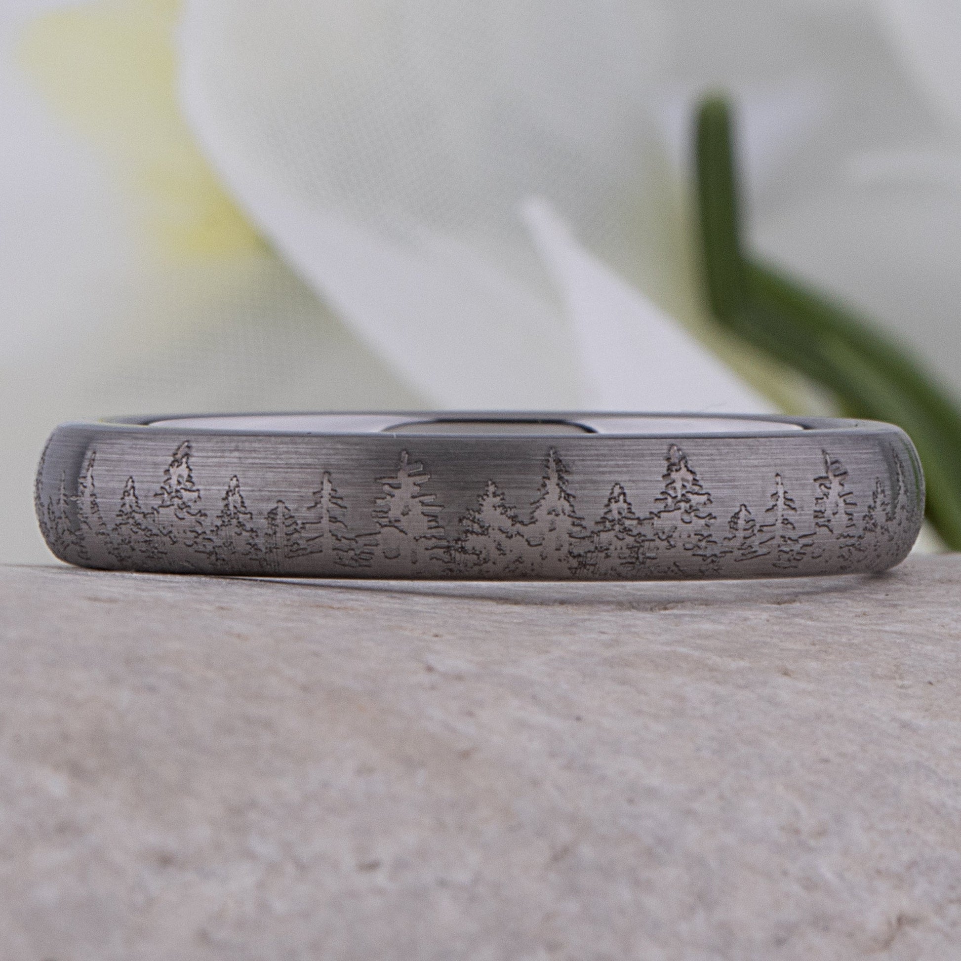 Pine Tree Forest Tungsten Ring - 4mm Width
