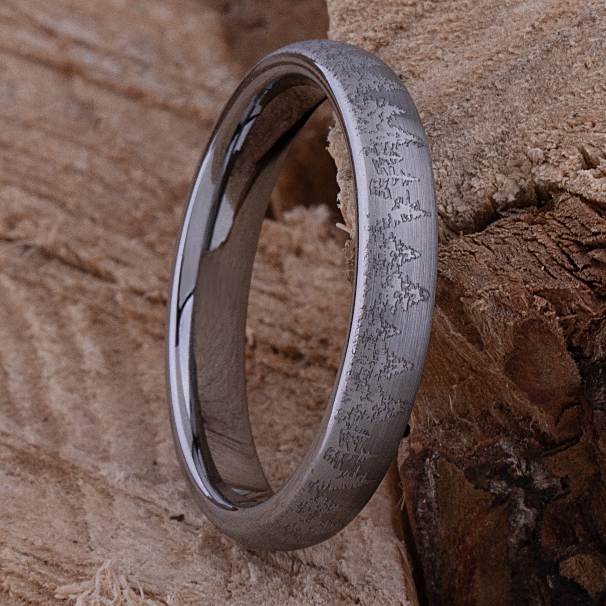 Pine Tree Forest Tungsten Ring - 4mm Width