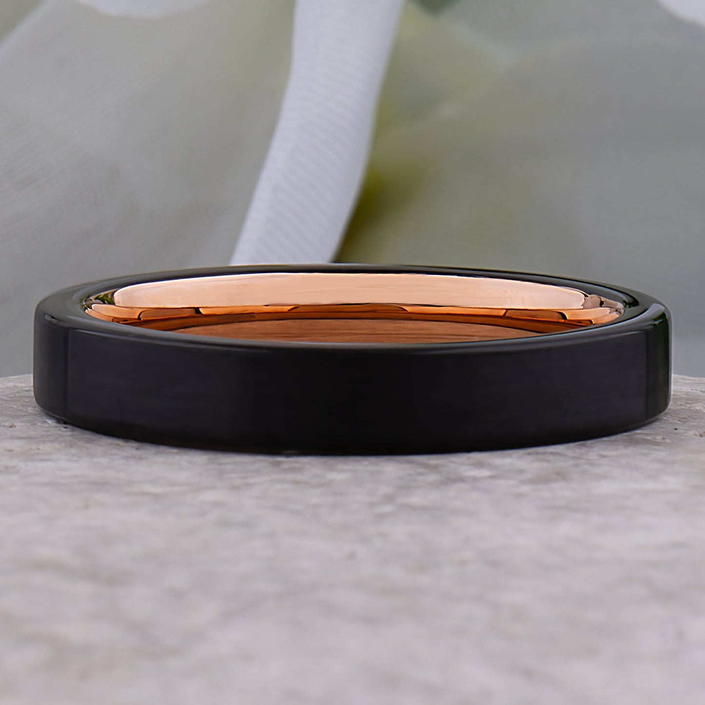 Unisex Black and Rose Gold Tungsten Wedding Ring - 4mm Width