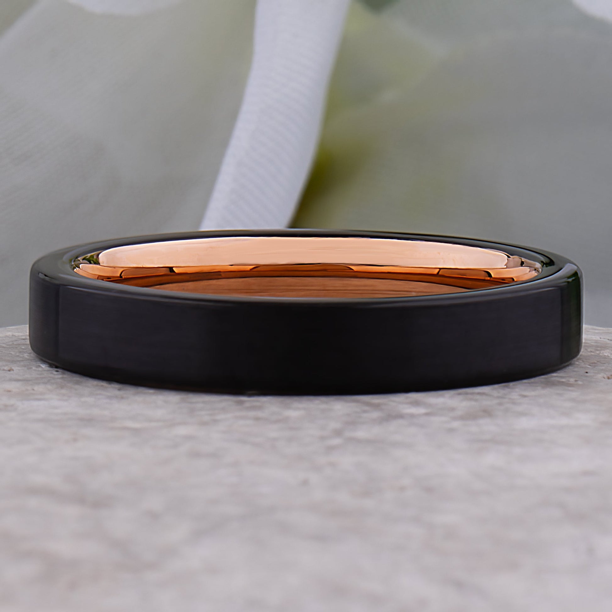 Unisex Black and Rose Gold Tungsten Wedding Ring - 4mm Width