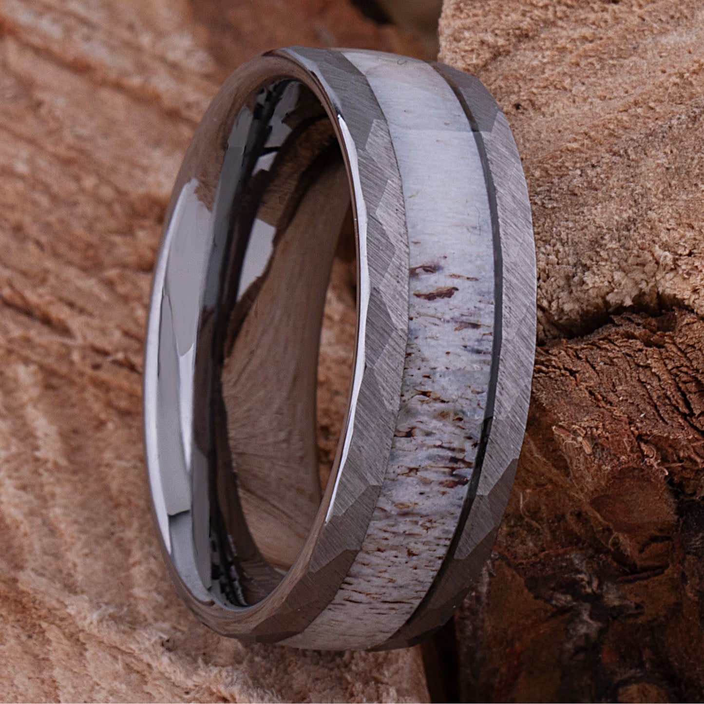 Tungsten Ring with Deer Antler Inlay - 8mm Width