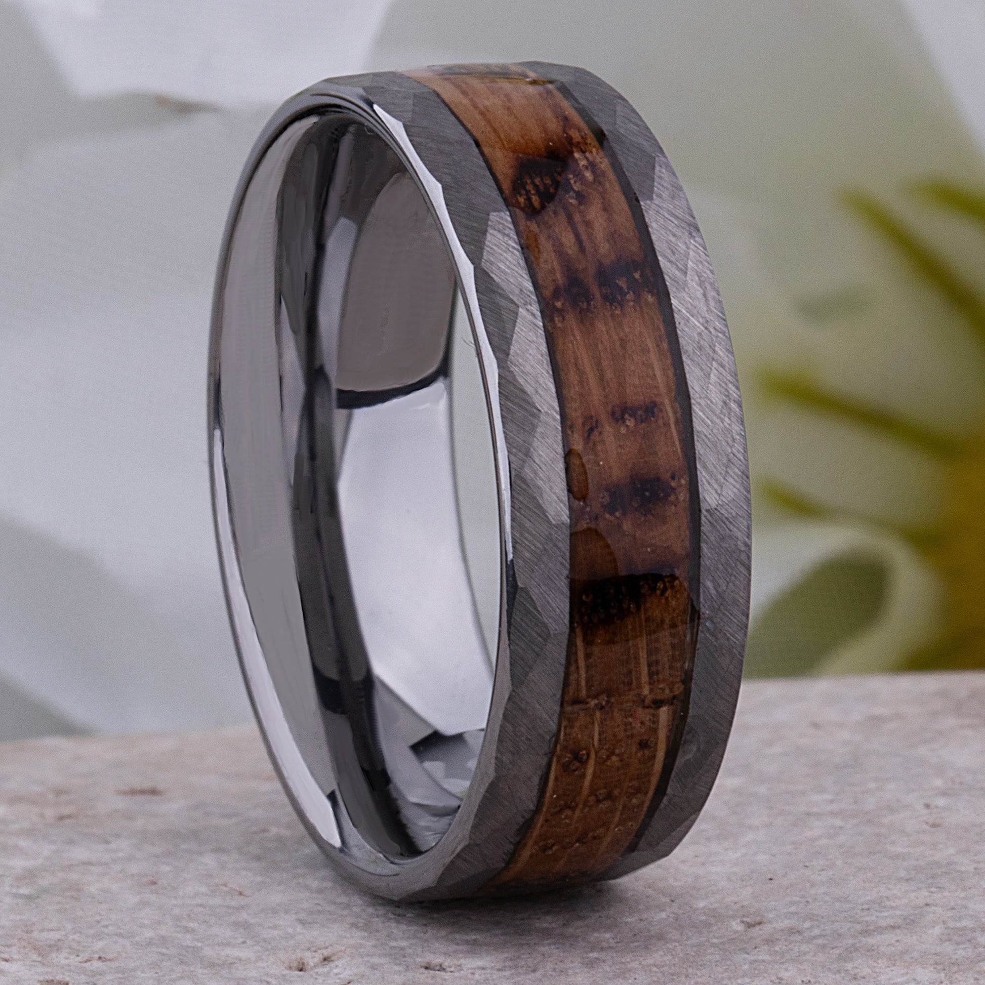 Tungsten Ring with Charred Whiskey Wood Inlay - 8mm Width