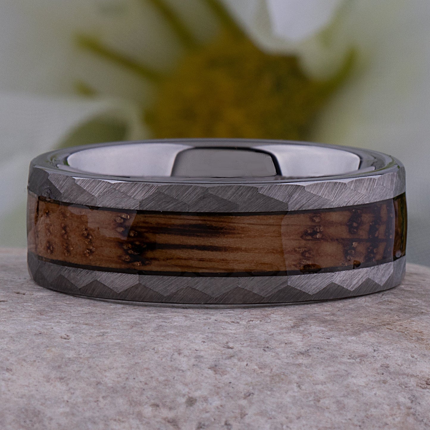 Tungsten Ring with Charred Whiskey Wood Inlay - 8mm Width