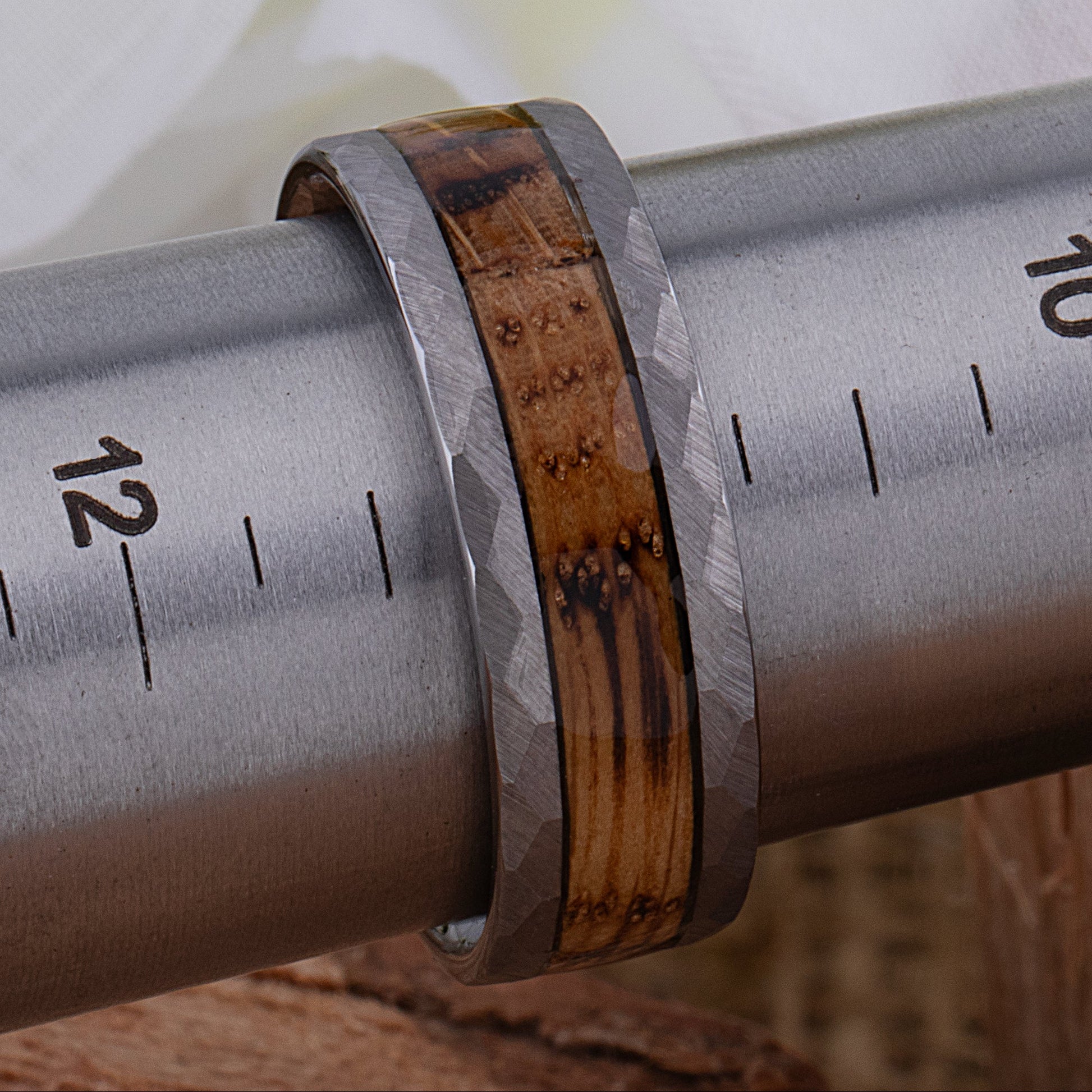 Tungsten Ring with Charred Whiskey Wood Inlay - 8mm Width