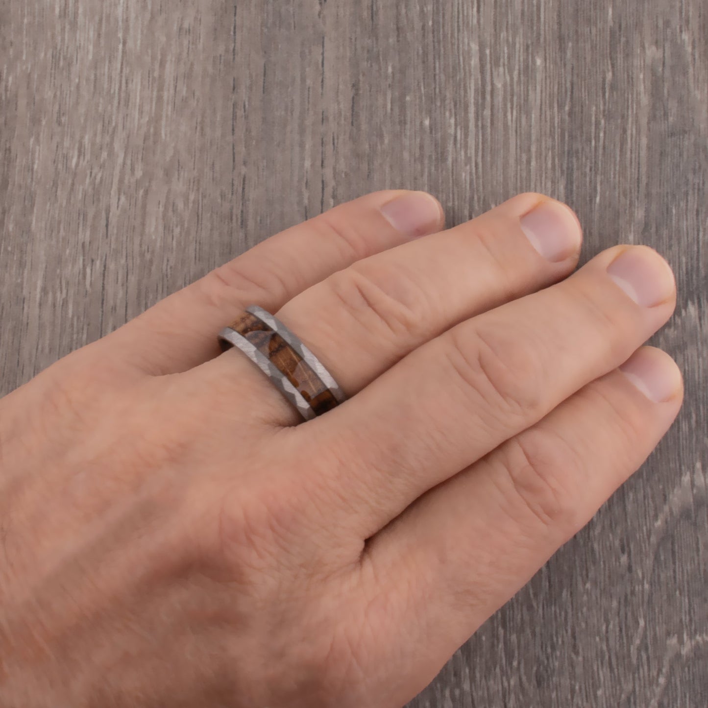 Tungsten Ring with Charred Whiskey Wood Inlay - 8mm Width