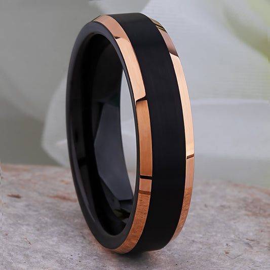 Black and Rose Gold Tungsten Wedding Ring - 6mm Width
