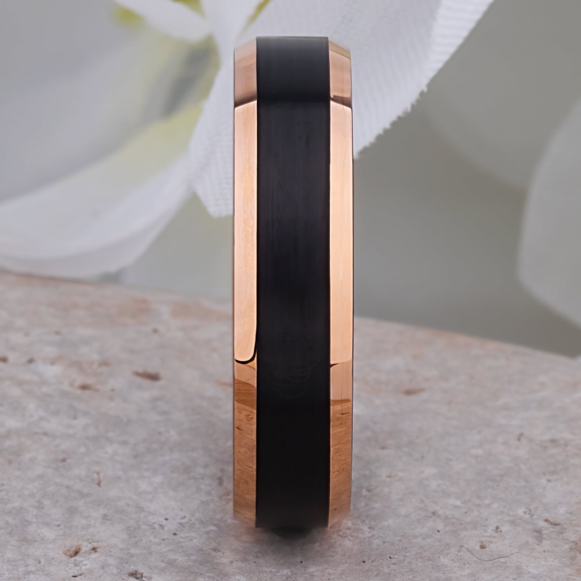 Black and Rose Gold Tungsten Wedding Ring - 6mm Width
