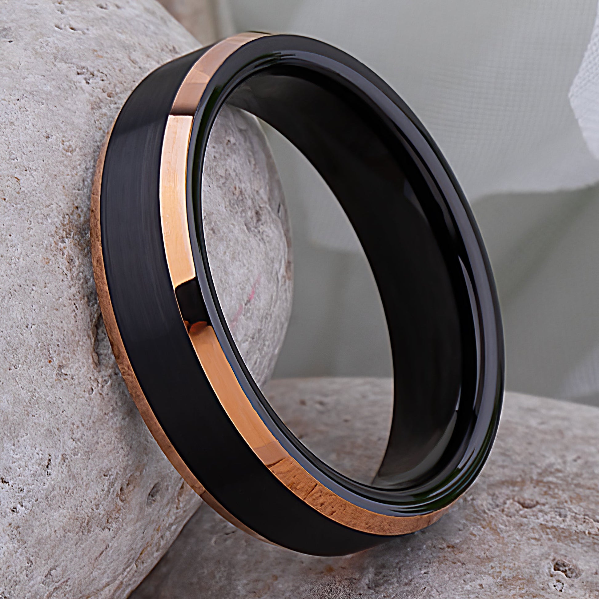 Black and Rose Gold Tungsten Wedding Ring - 6mm Width