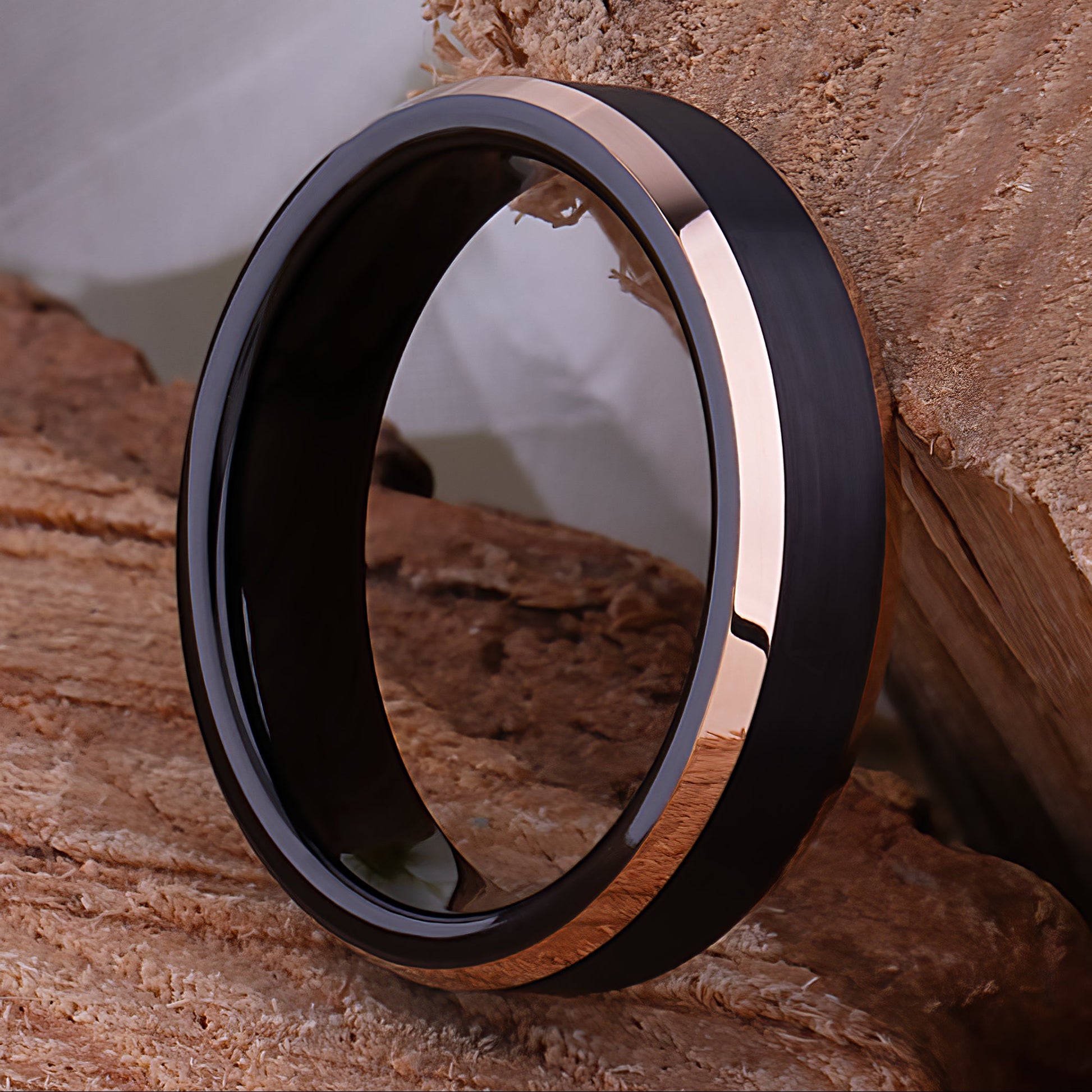 Black and Rose Gold Tungsten Wedding Ring - 6mm Width