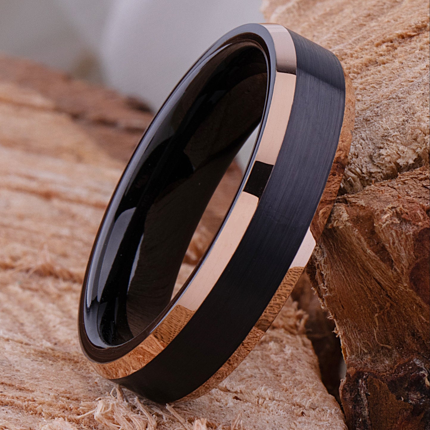 Black and Rose Gold Tungsten Wedding Ring - 6mm Width