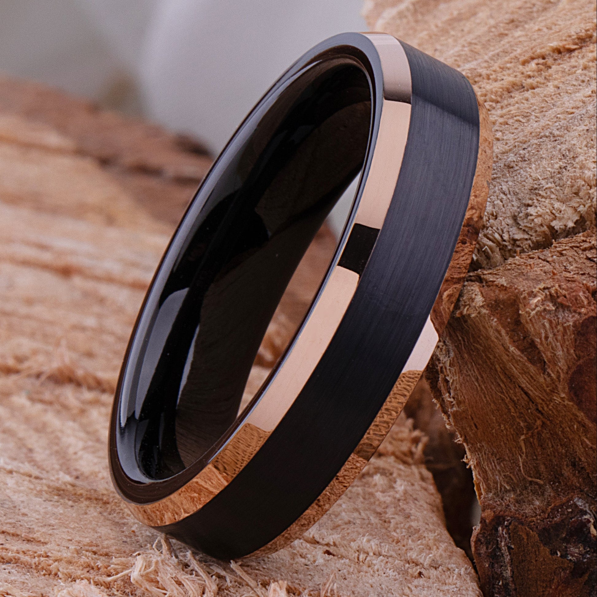 Black and Rose Gold Tungsten Wedding Ring - 6mm Width
