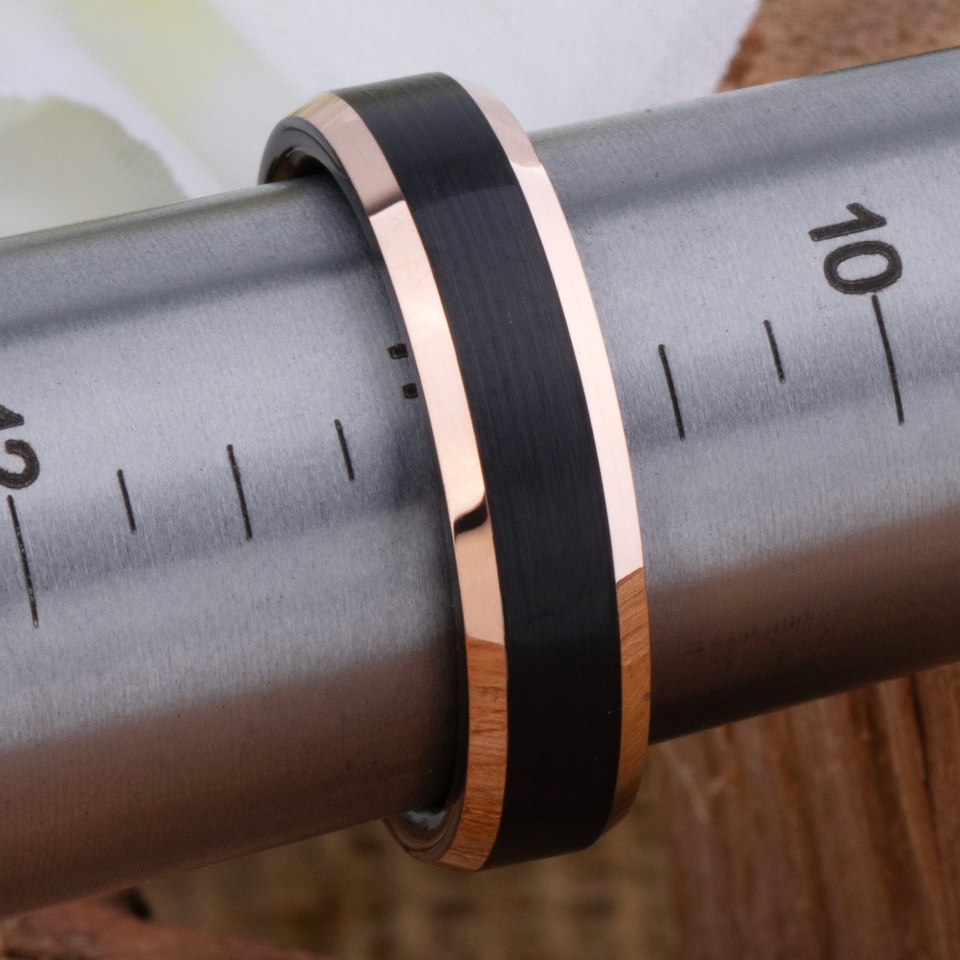 Black and Rose Gold Tungsten Wedding Ring - 6mm Width