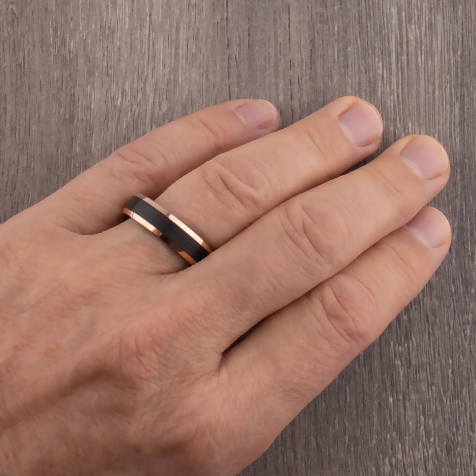 Black and Rose Gold Tungsten Wedding Ring - 6mm Width