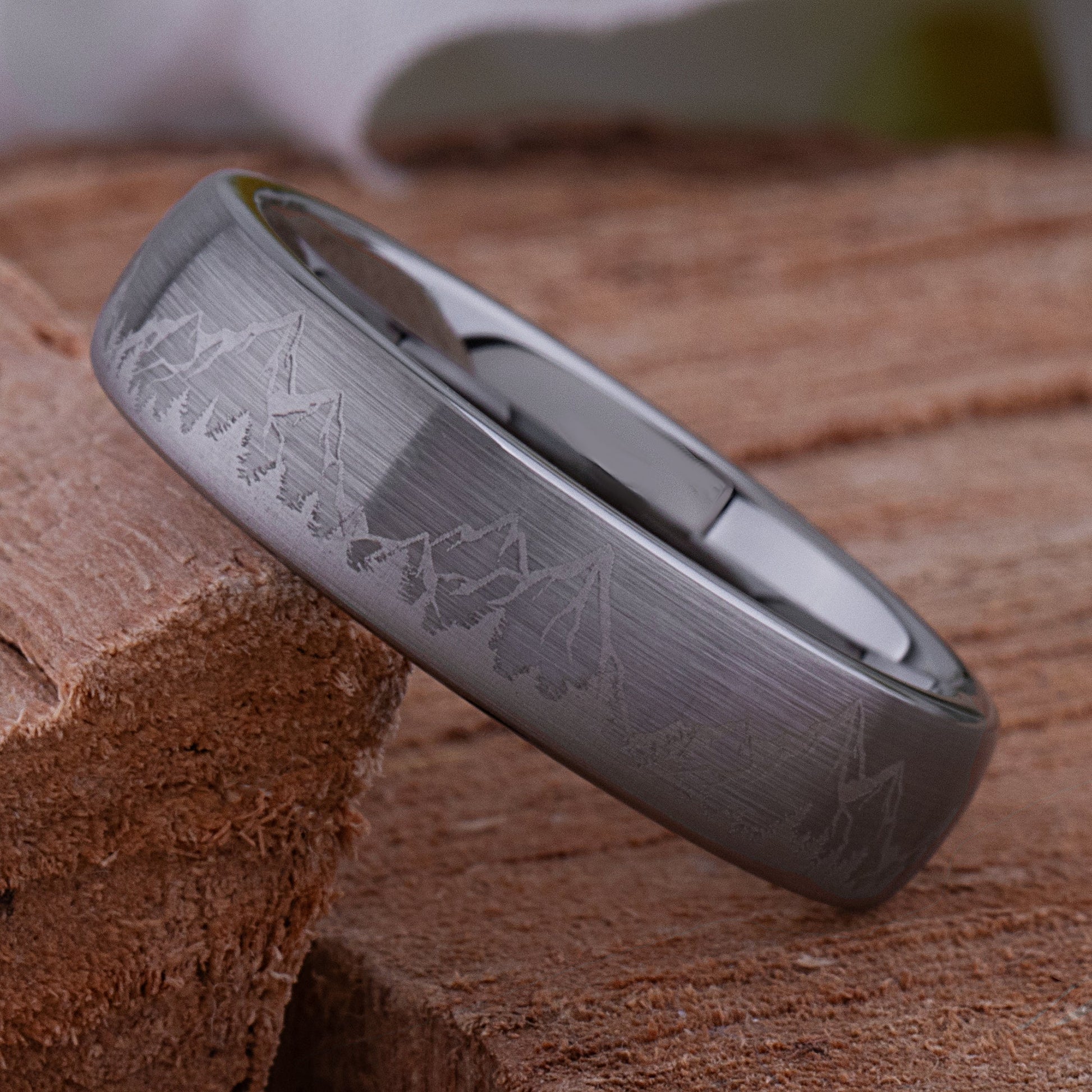Mountain Design Tungsten Wedding Ring - 6mm Width