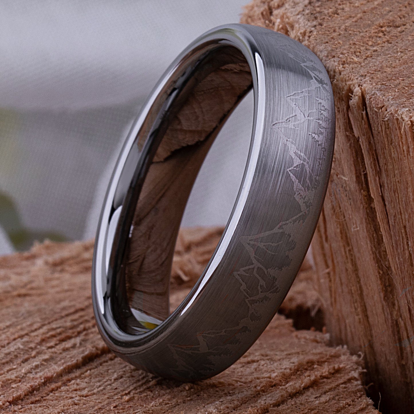 Mountain Design Tungsten Wedding Ring - 6mm Width