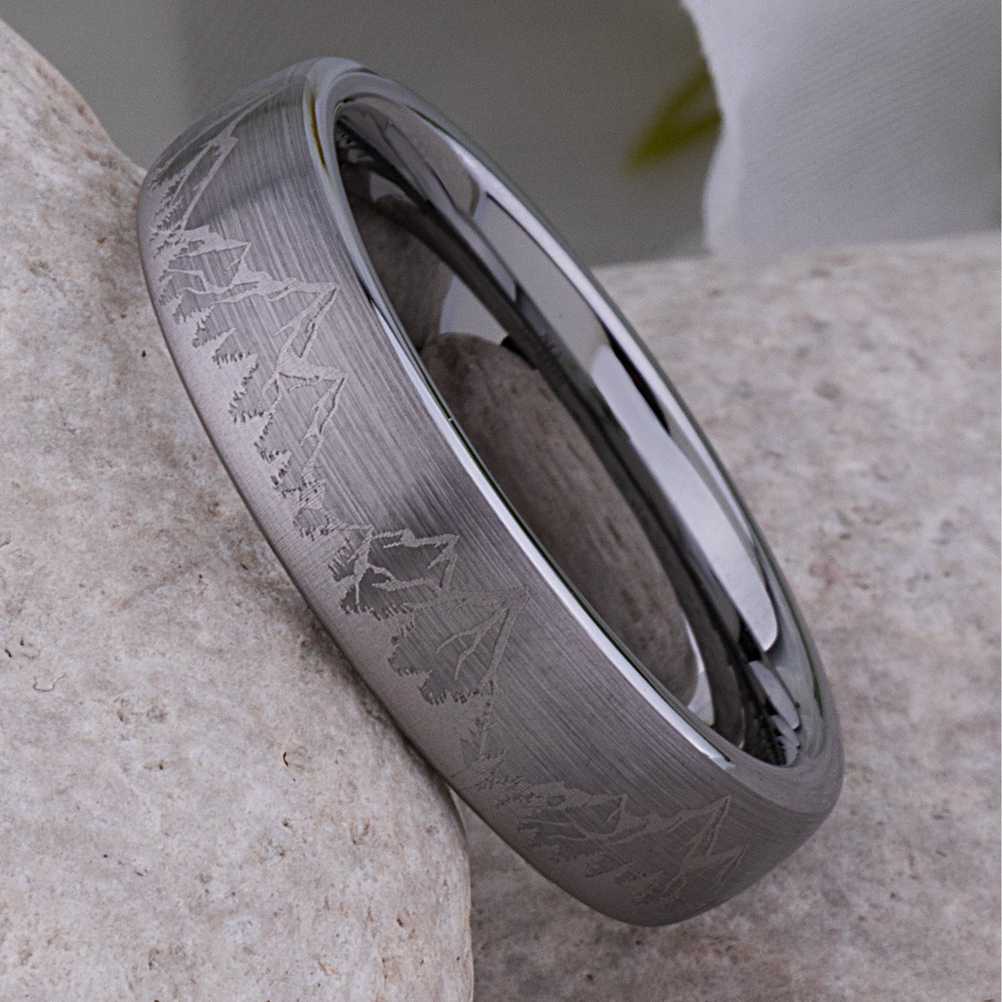 Mountain Design Tungsten Wedding Ring - 6mm Width