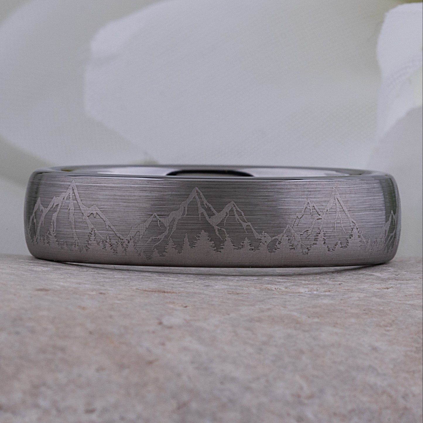 Mountain Design Tungsten Wedding Ring - 6mm Width