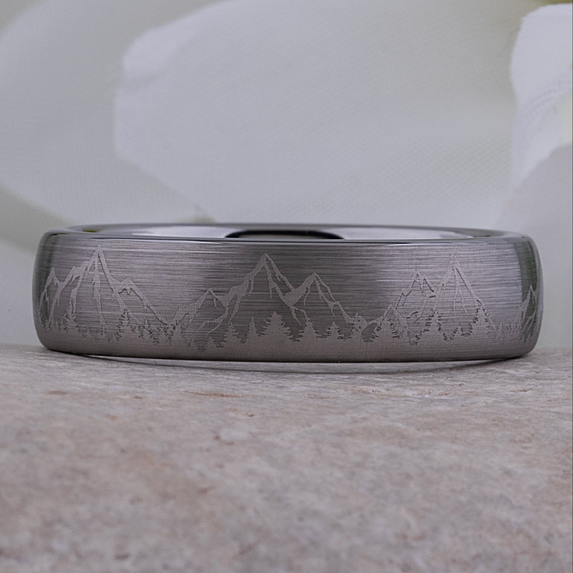 Mountain Design Tungsten Wedding Ring - 6mm Width