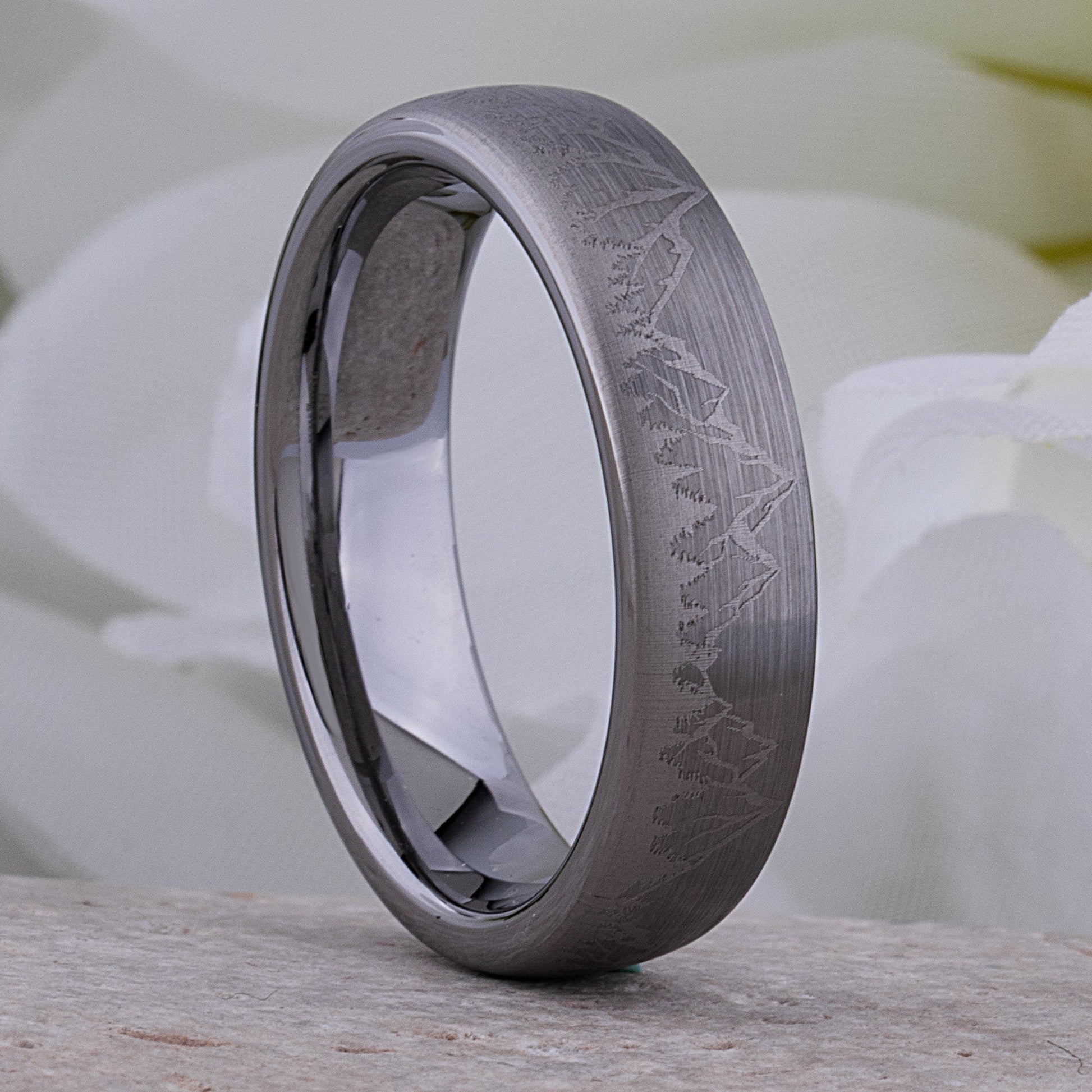 Mountain Design Tungsten Wedding Ring - 6mm Width
