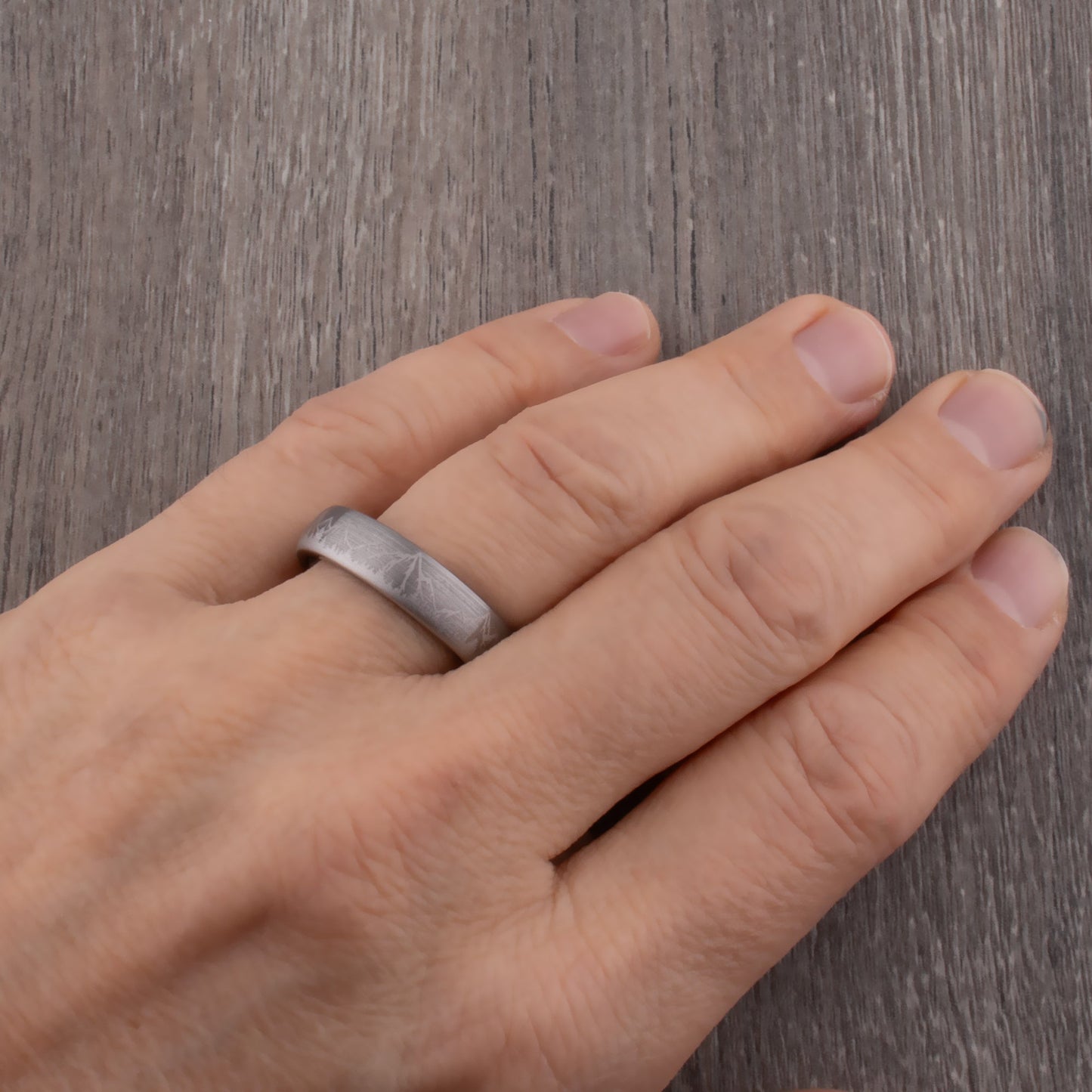 Mountain Design Tungsten Wedding Ring - 6mm Width