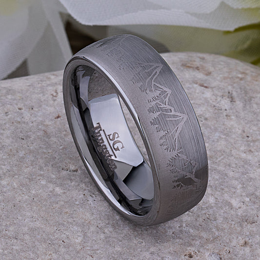 Mountain Design Tungsten Ring - 8mm Width