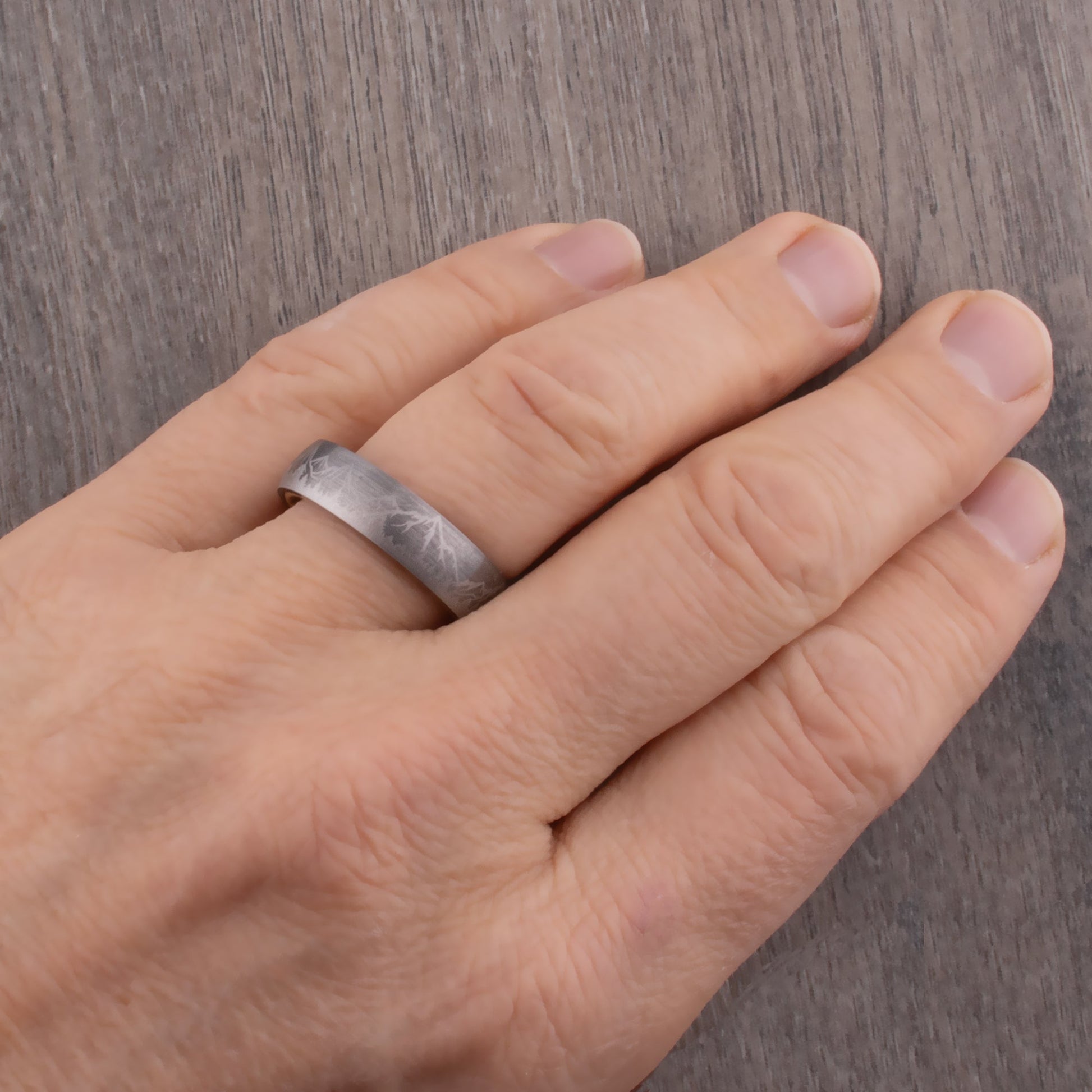 Mountain Tungsten Wedding Ring with Whiskey Barrel Wood - 6mm Width