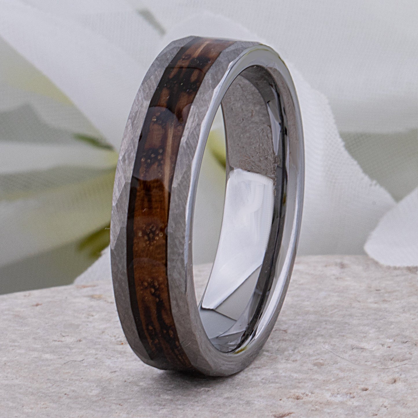 Tungsten Ring with Charred Whiskey Wood Inlay - 6mm Width