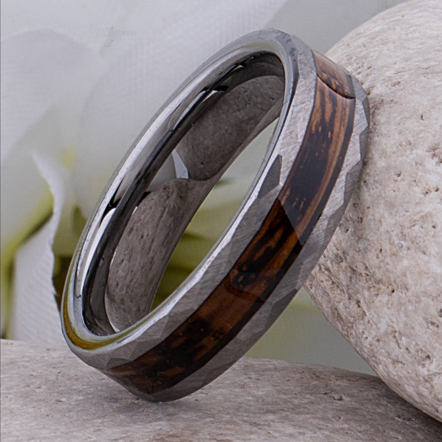 Tungsten Ring with Charred Whiskey Wood Inlay - 6mm Width