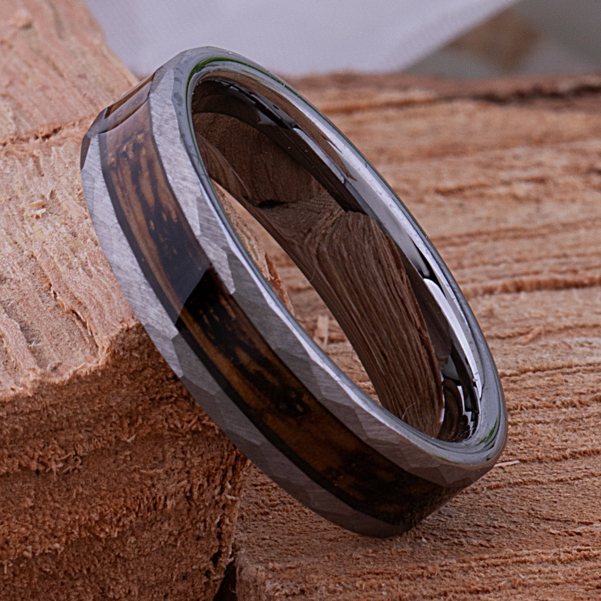 Tungsten Ring with Charred Whiskey Wood Inlay - 6mm Width
