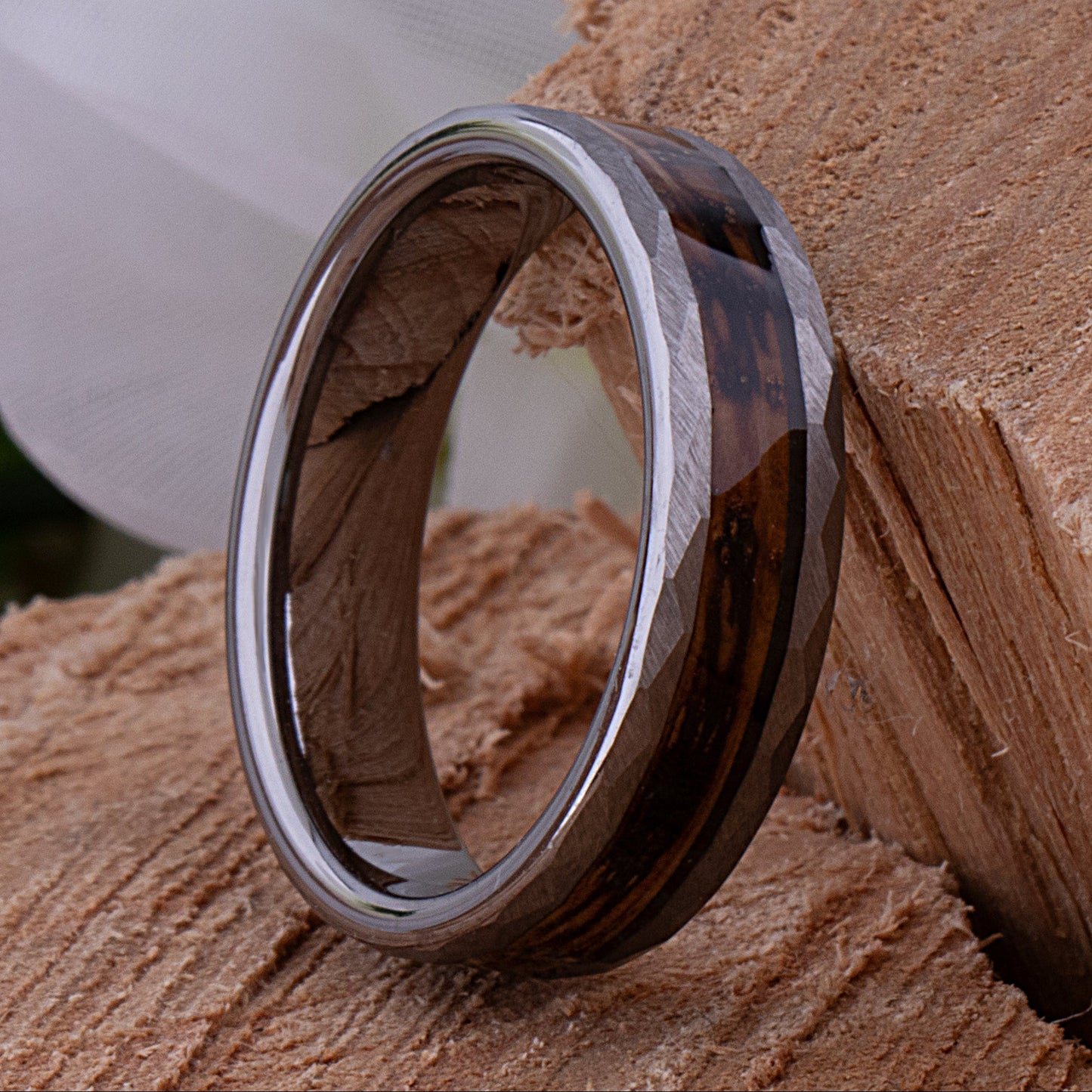 Tungsten Ring with Charred Whiskey Wood Inlay - 6mm Width