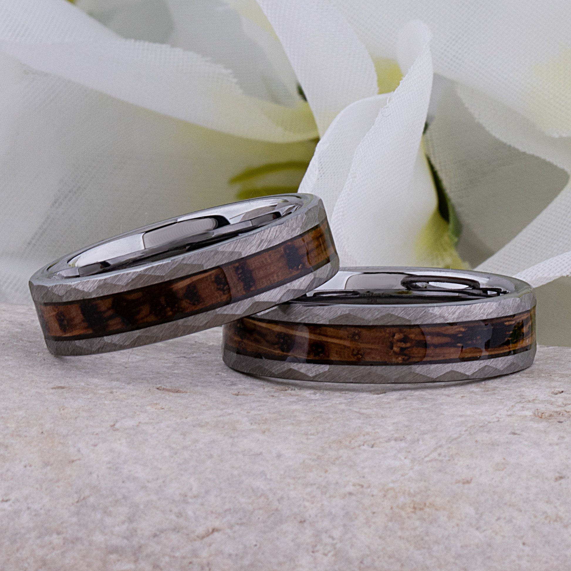 Tungsten Ring with Charred Whiskey Wood Inlay - 6mm Width