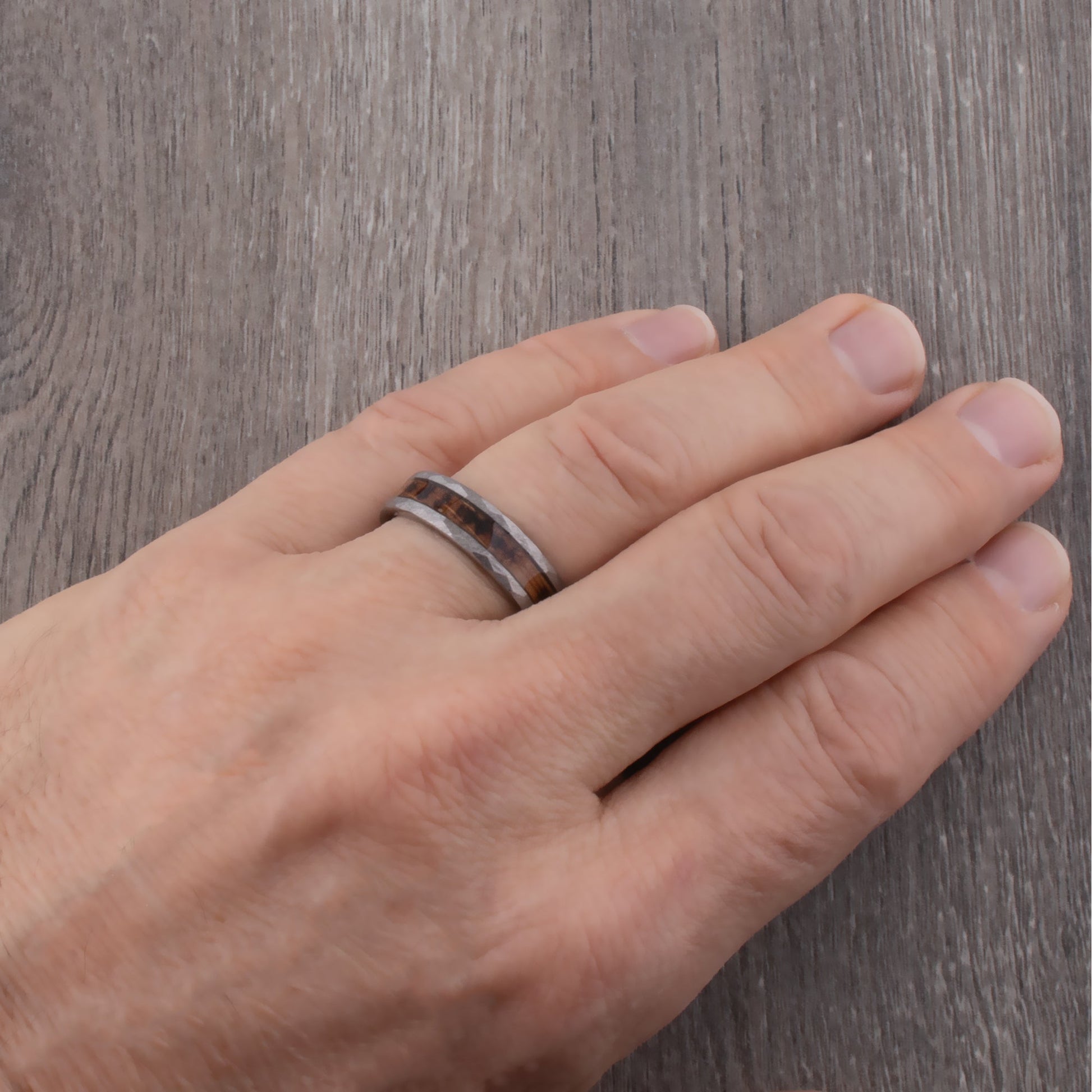 Tungsten Ring with Charred Whiskey Wood Inlay - 6mm Width