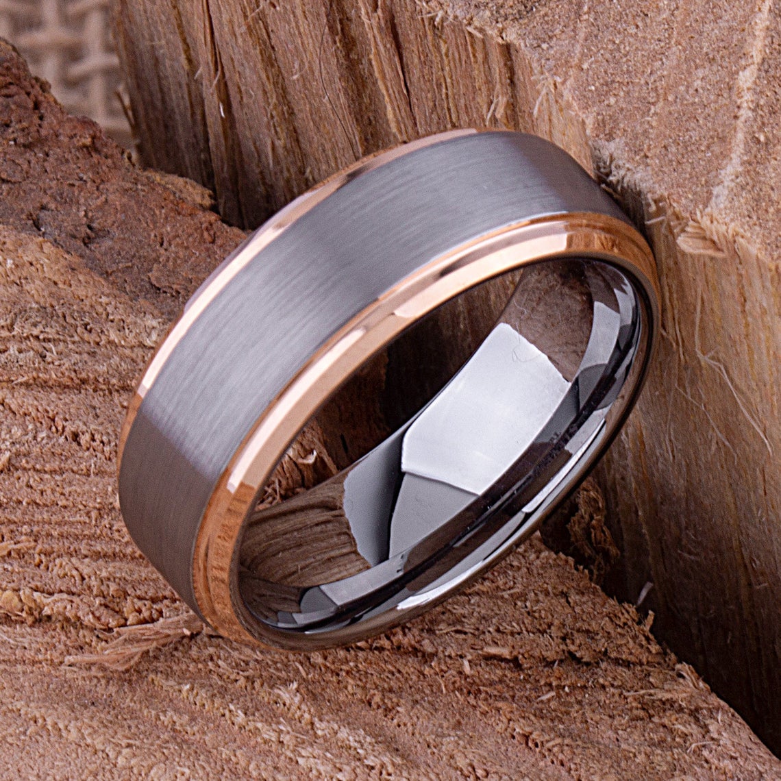 Tungsten Ring with Rose Gold 8mm - TCR082 rose gold men’s wedding or engagement band or promise ring for boyfriend