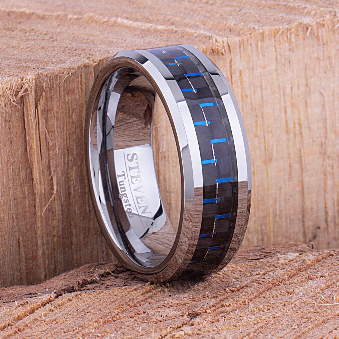 Tungsten Ring with Carbon Fiber 8mm - TCR091 unique carbon fiber men’s wedding or engagement band or anniversary ring