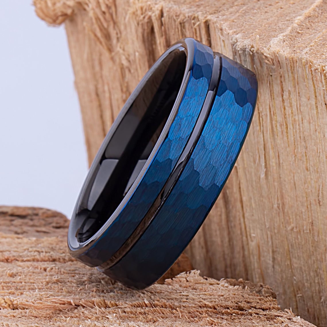 Black and Blue Tungsten Ring 8mm - TCR086 unique black and blue men’s engagement or wedding ring or anniversary band