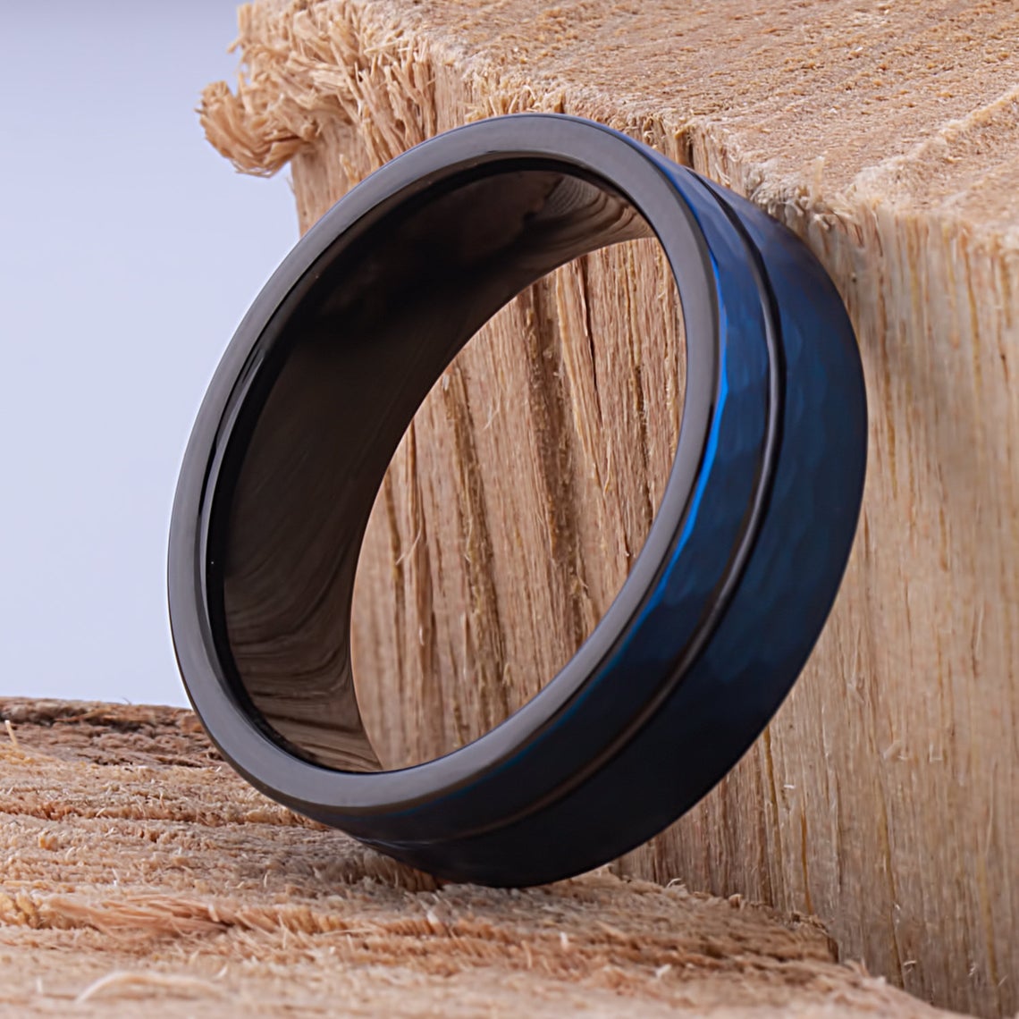 Black and Blue Tungsten Ring 8mm - TCR086 unique black and blue men’s engagement or wedding ring or anniversary band