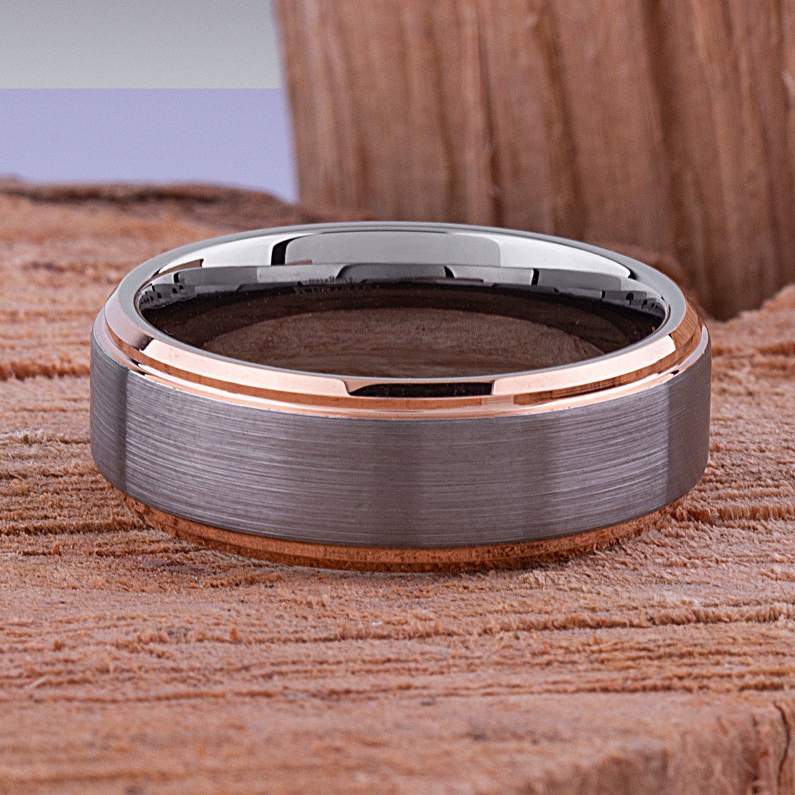 Tungsten Ring with Rose Gold 8mm - TCR082 rose gold men’s wedding or engagement band or promise ring for boyfriend