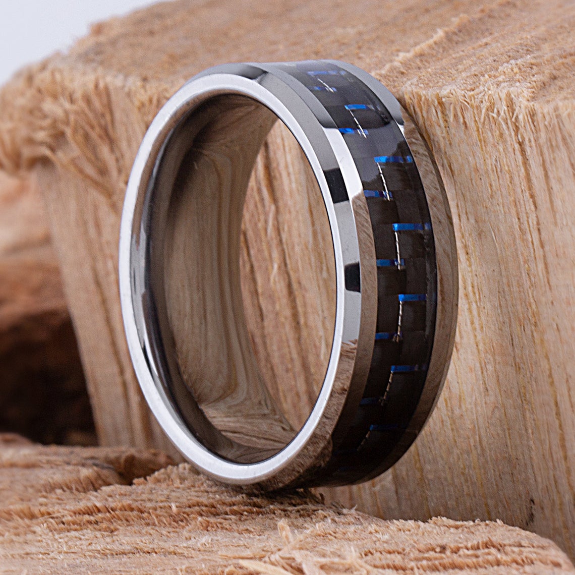 Tungsten Ring with Carbon Fiber 8mm - TCR091 unique carbon fiber men’s wedding or engagement band or anniversary ring