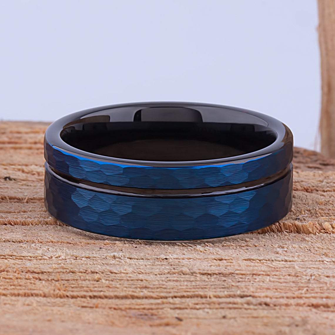 Black and Blue Tungsten Ring 8mm - TCR086 unique black and blue men’s engagement or wedding ring or anniversary band