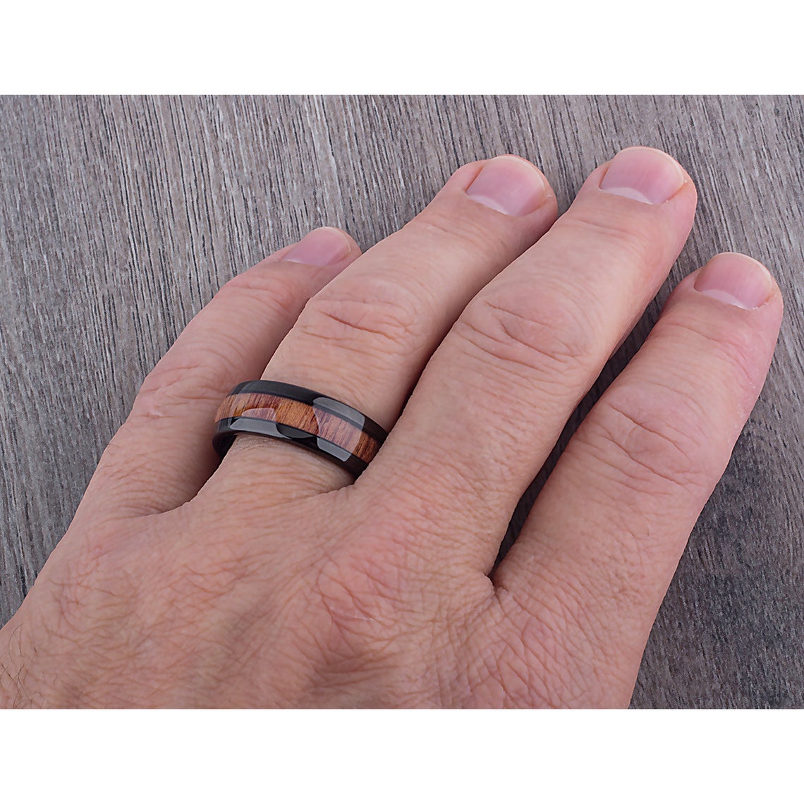 Black Tungsten Band with Koa Wood 8mm - TCR076 black and wood engagement or wedding ring or promise band for boyfriend
